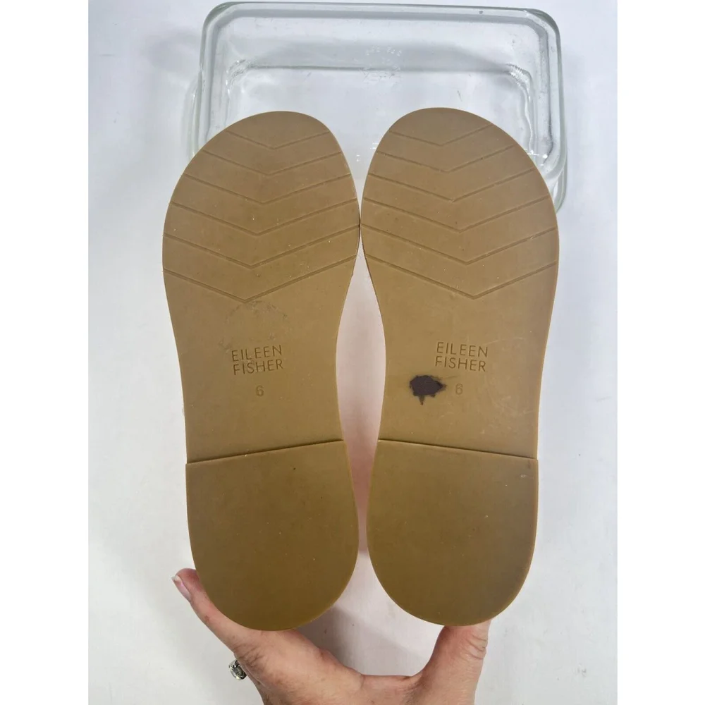 Eileen Fisher Max Espadrille Flat Sandals‎ Size 6 US Open Toe Leather Neutral